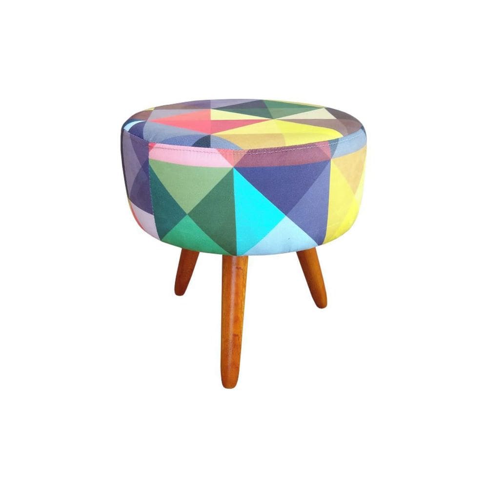 Puff Banqueta Magnus Estampado Triângulo Castanho 40x40x45cm