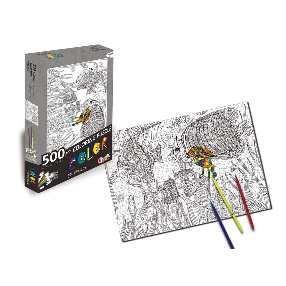 Quebra-cabeça para colorir Toynk Fish 500 peças com 6 marcadores