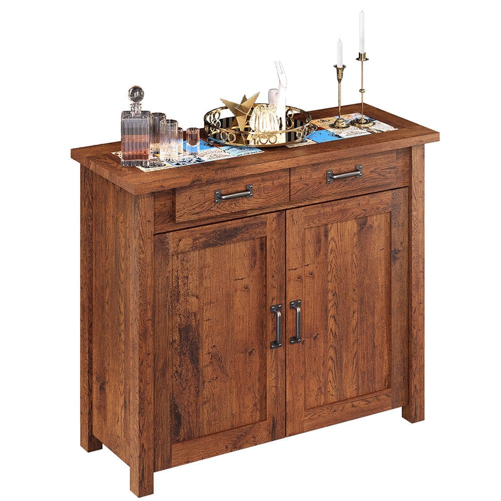 Balcão Sala De Estar Com Cerâmica Vintage Alabama 02 Portas W02 Madeira Maciça Imbuia - Lyam Decor