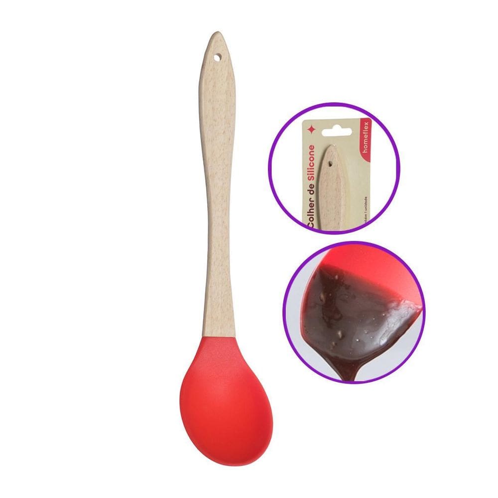 Colher Silicone Com Cabo De Madeira Arroz Não Risca Panela