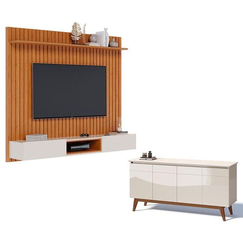 Painel Suspenso Loft Com Aparador Buffet Classic Nature Off White - Imcal