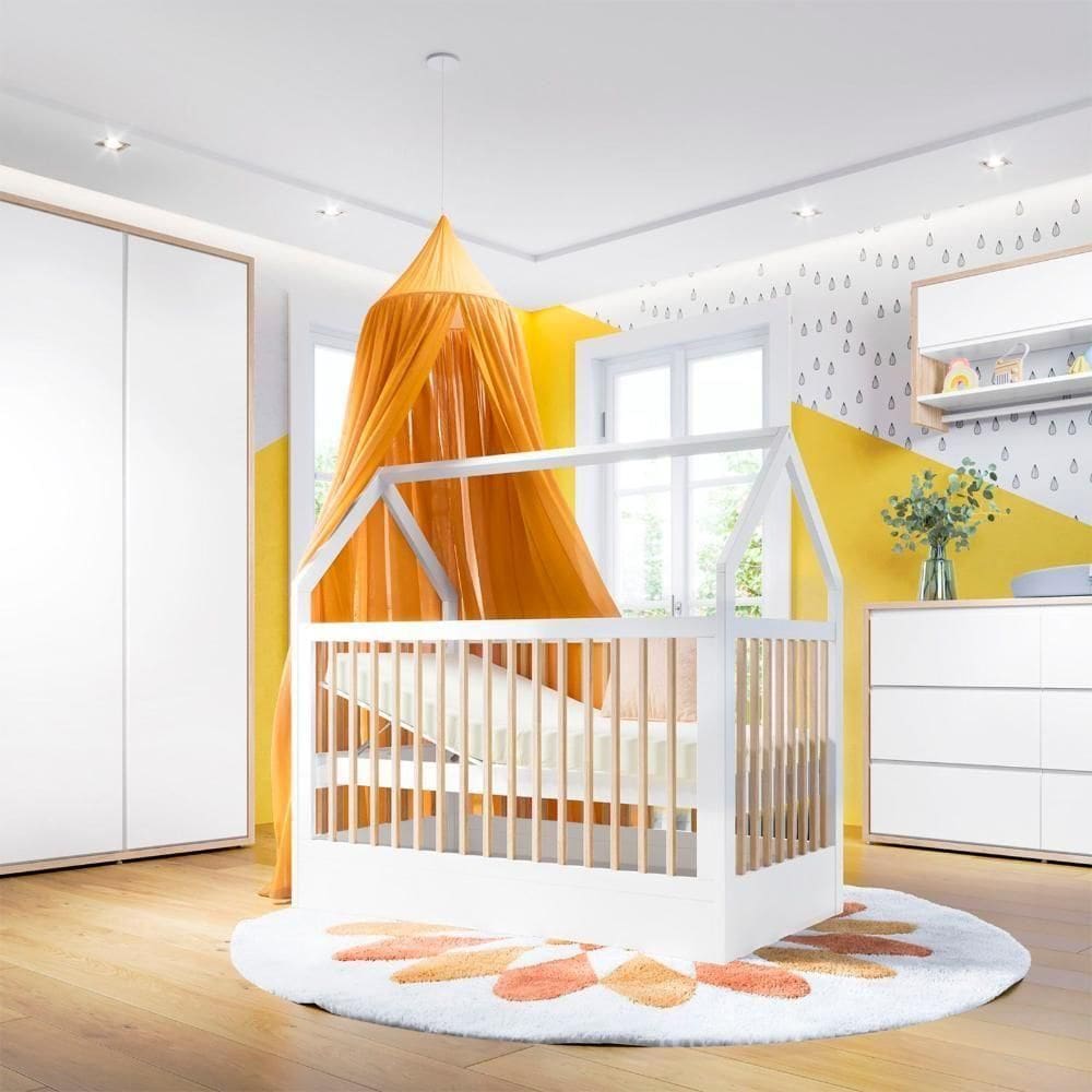 Quarto Bebê Completo Berço Cômoda Guarda Roupa Wood Divicar Branco Carvalho Treviso