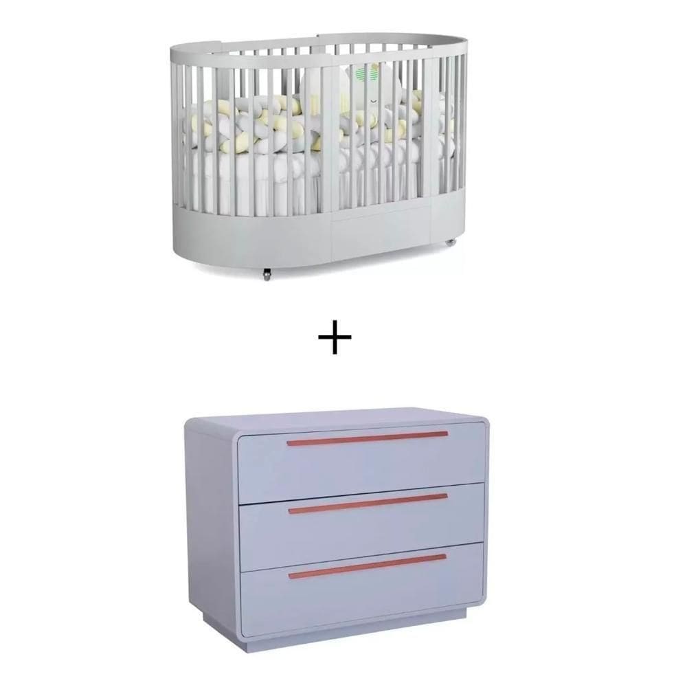 Quarto Bebê Completo Com Berço E Cômoda Coleção Wave Divicar Cinza