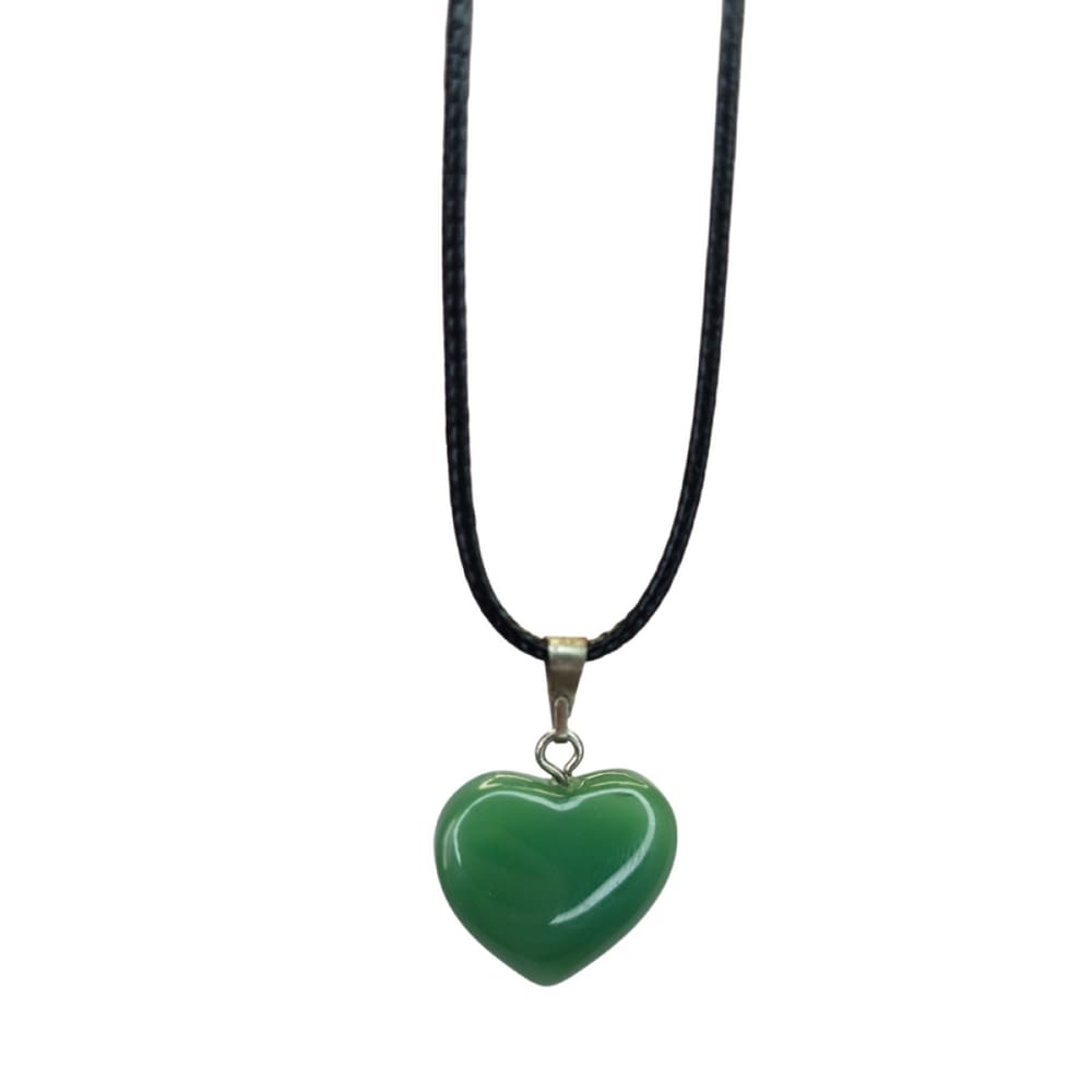 Colar Cordão Pingente de Pedra Quartzo Verde Coração