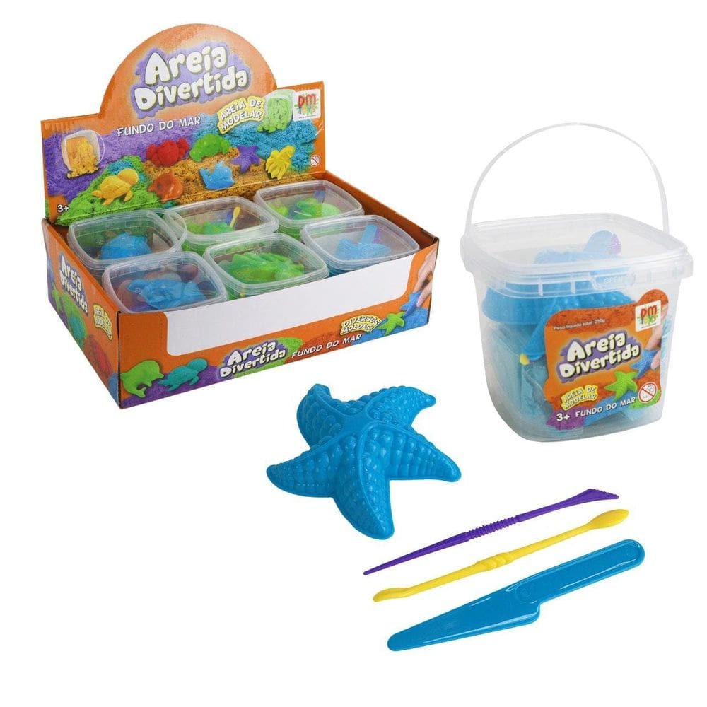 Areia Mágica 250g com Molde Balde Fundo do Mar - Tudo em Caixa