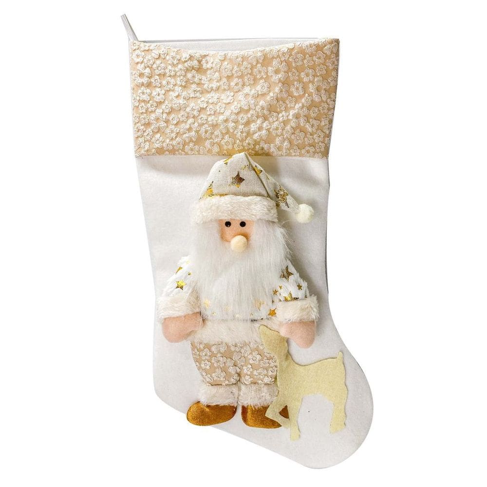 Meia Natal Decorada Papai Noel Pelúcia Luxo Star Gold 50cm - Magizi