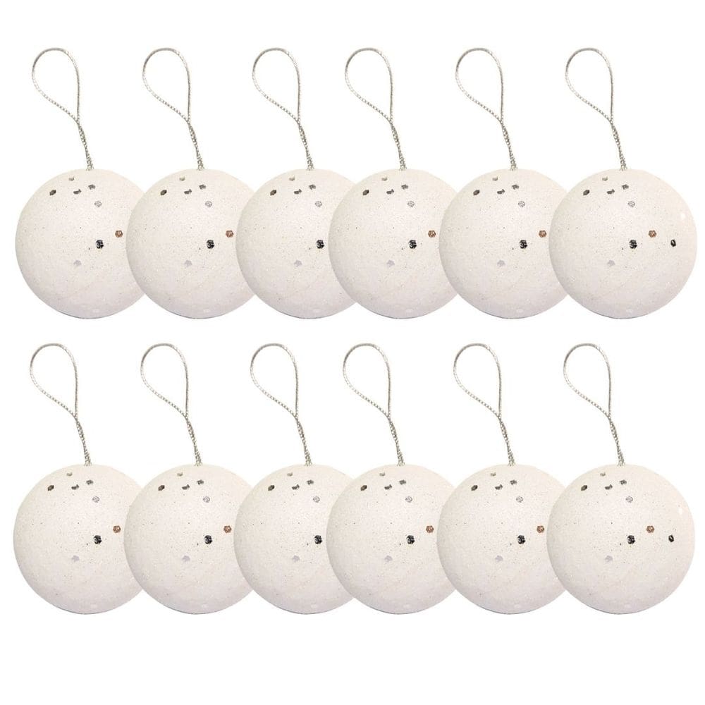 Jogo 12 Bolas de Natal Max Glitter Branco Prime 6cm na Caixa - Magizi