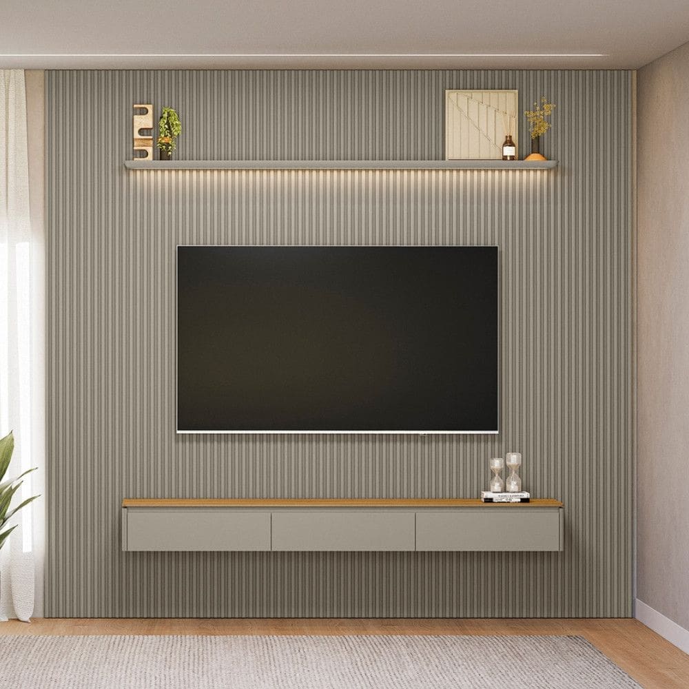 Painel Ripado para TV até 85 Polegadas com LED 3 Portas Modular 3.0 Linea Brasil