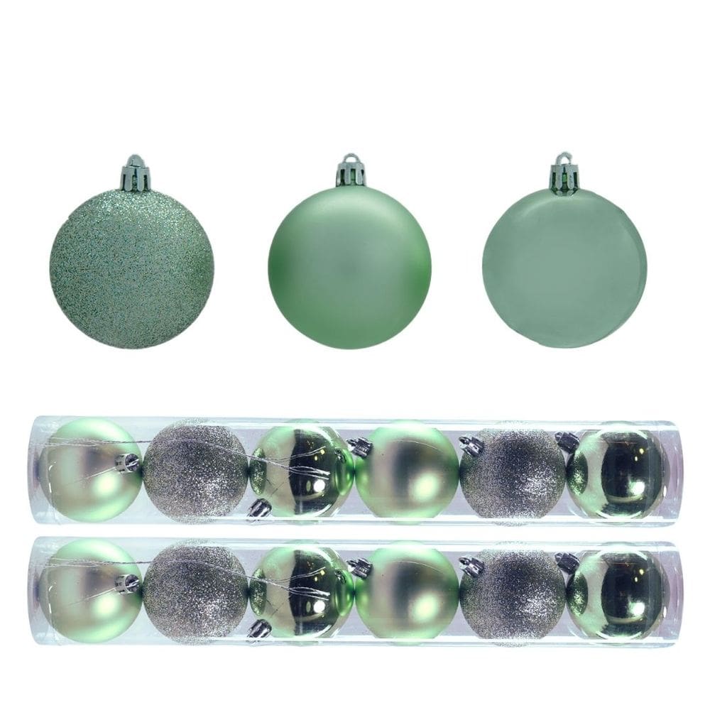 Kit 12 Bolas Natal Verde Print Mix Fosca, Glitter e Brilho 6cm - Magizi