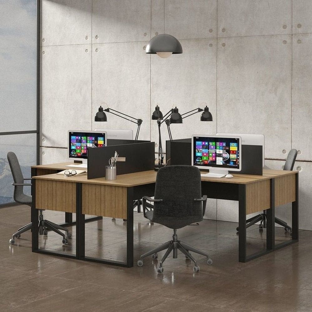 Kit com 4 Mesa, Ilha para 4 Lugares com Divisória Amendoa