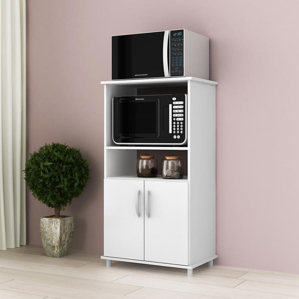 Armário Balcão Multiuso com 2 Portas para Forno e Micro Branco
