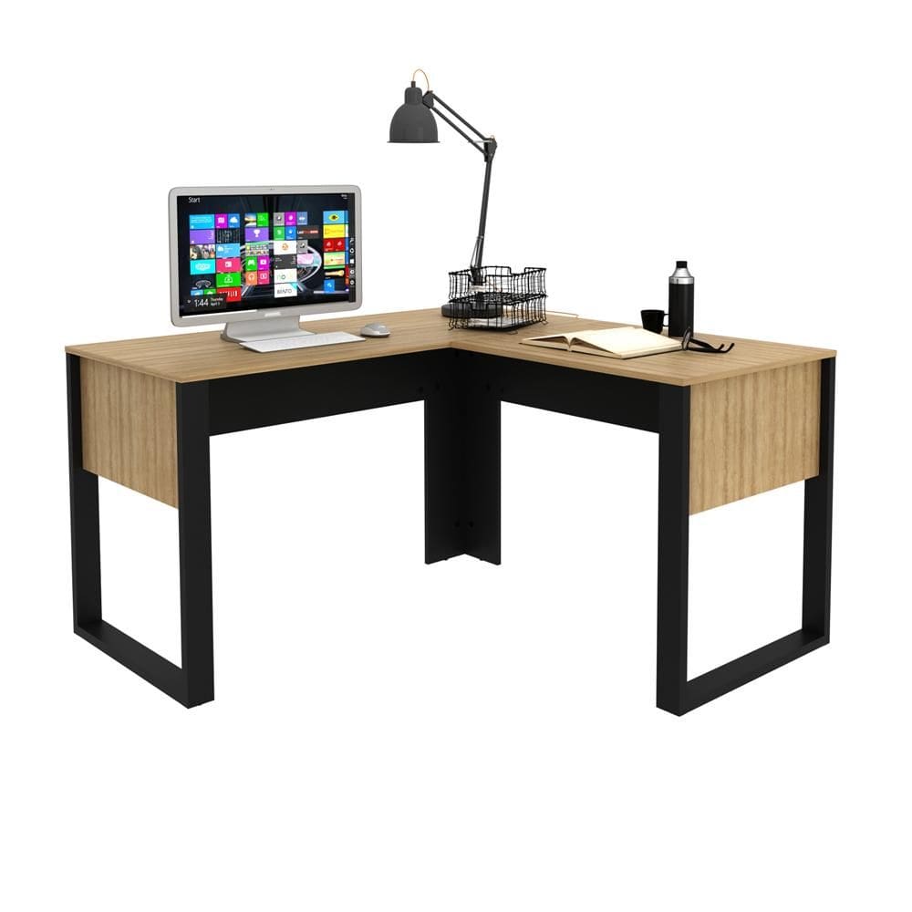 Mesa de canto para escritório Me4181 Amêndoa/Preto - Tecno