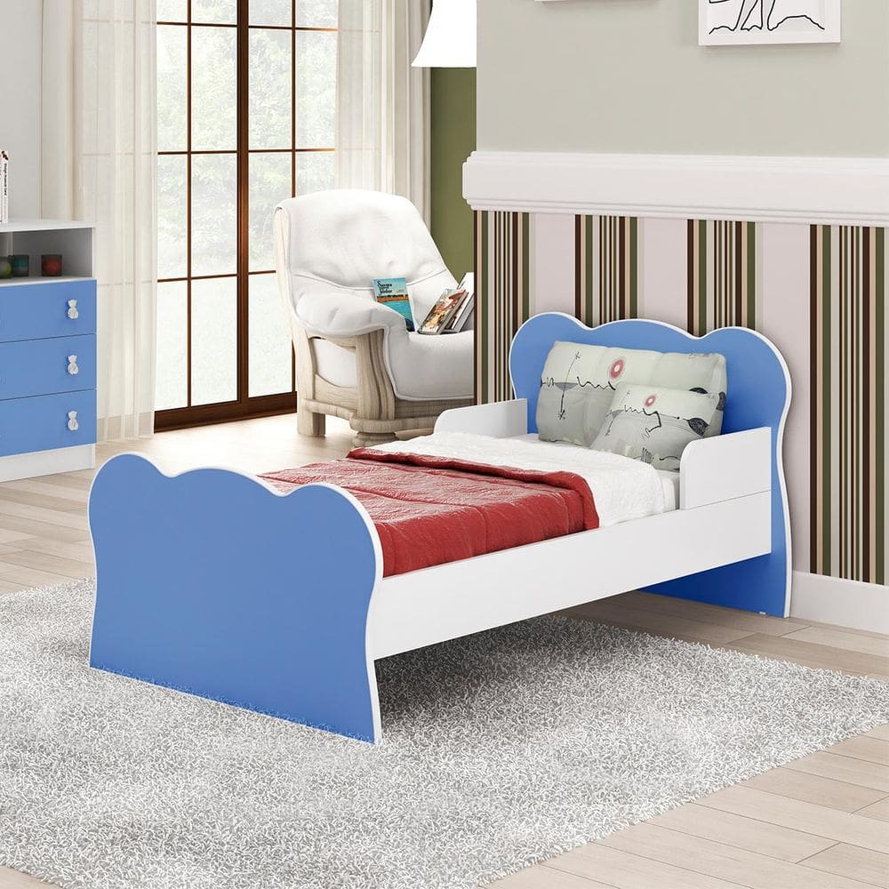 Mini Cama Infantil com Proteção Lateral Azul