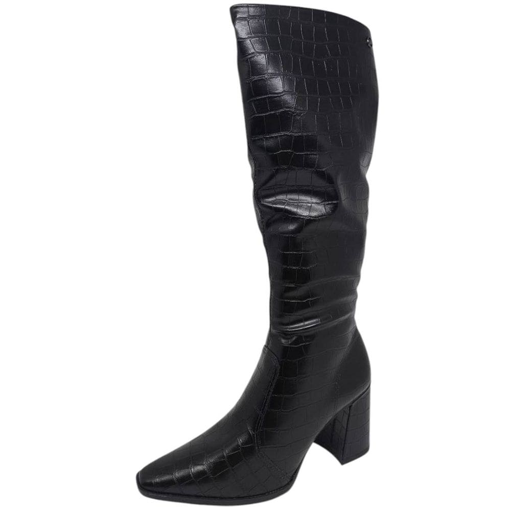 Bota Feminina Cano Longo Croco Salto Bloco Conforto Dakota