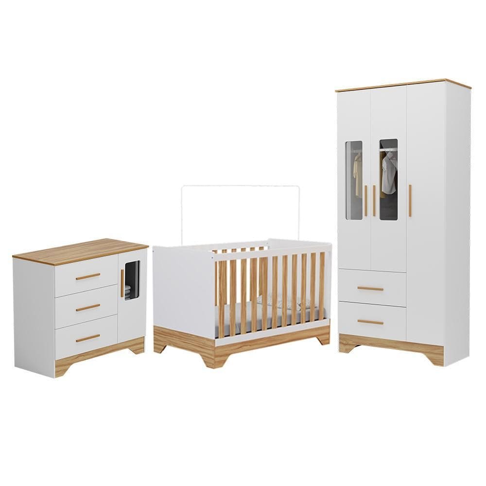 Dormitório Infantil Popy Retrô Plus Janelas Guarda Roupa, Cômoda e Berço - Móveis Peroba