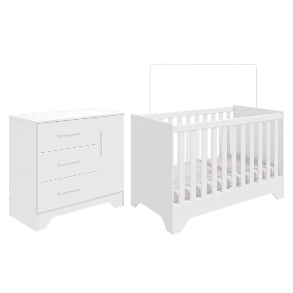 Jogo de Quarto Infantil Popy Retrô Plus Cômoda 1 Porta e Berço - Móveis Peroba