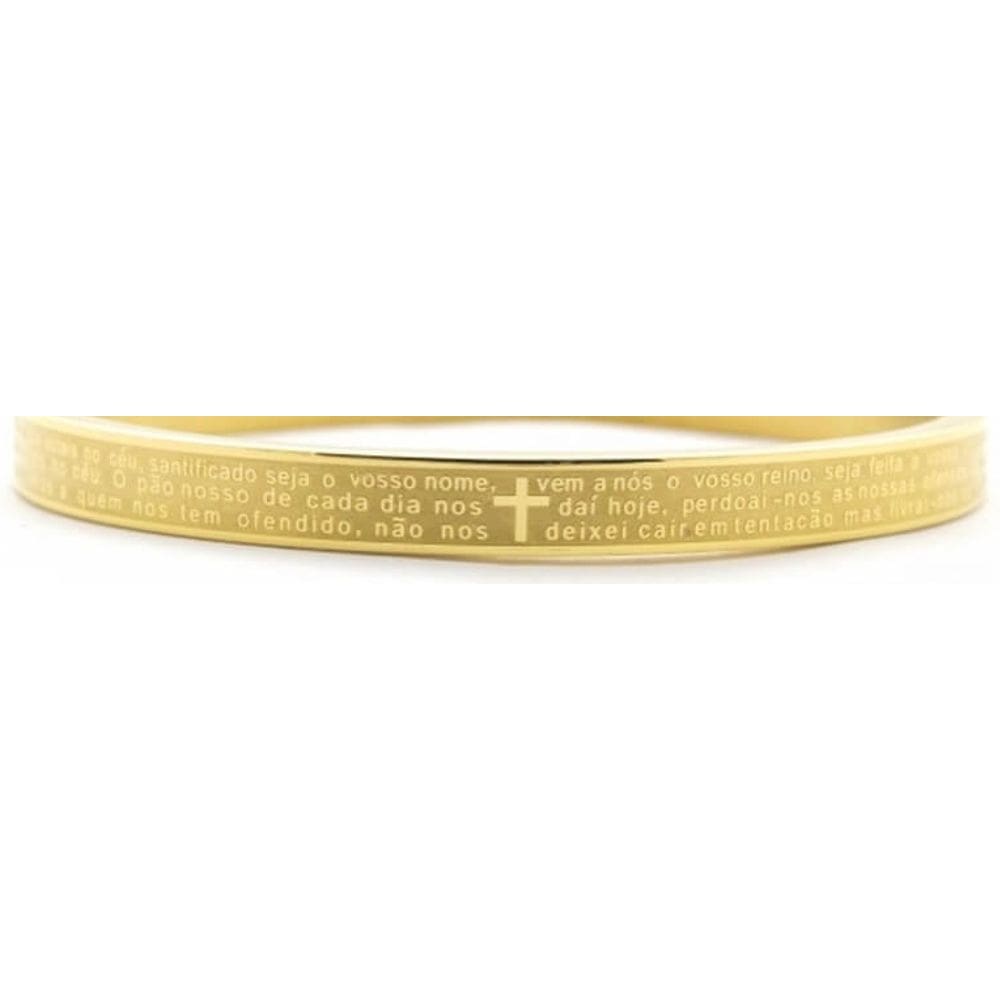 Bracelete Masculino Aço Oração Pai Nosso Banho de Ouro 18K