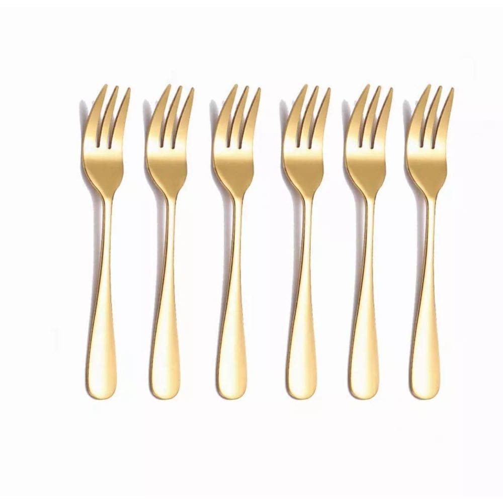 Jogo De Garfos Sobremesa Dourado 6 Peças