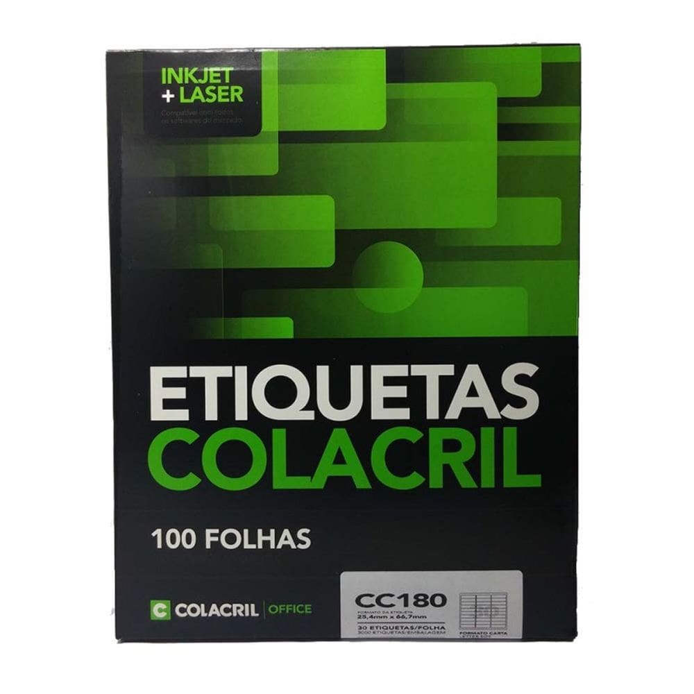 Etiqueta Carta CC180 25,4x66,7mm Colacril 100 Folhas
