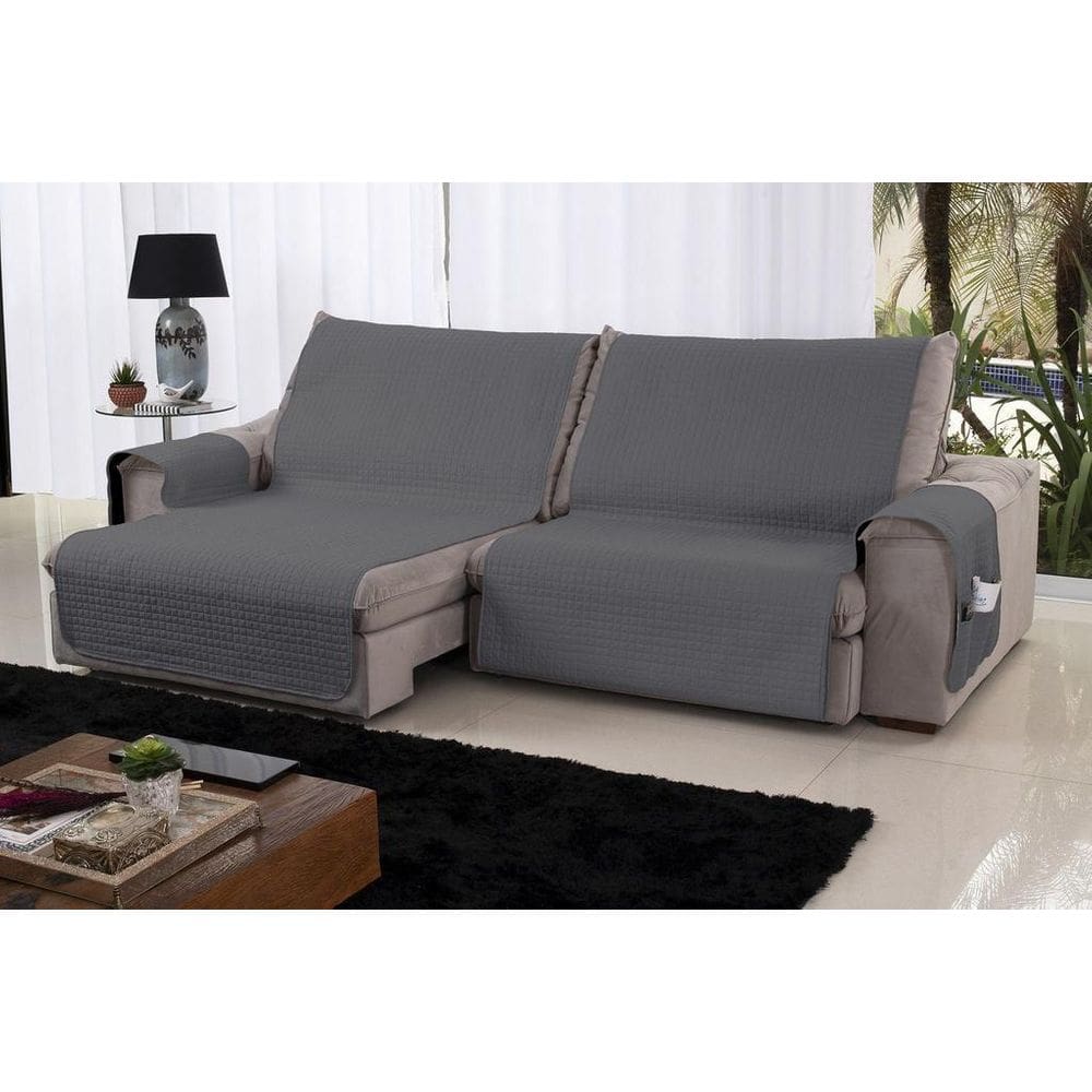 Protetor Sofá Retrátil Reclinável Assento 2,20M Cinza Preto