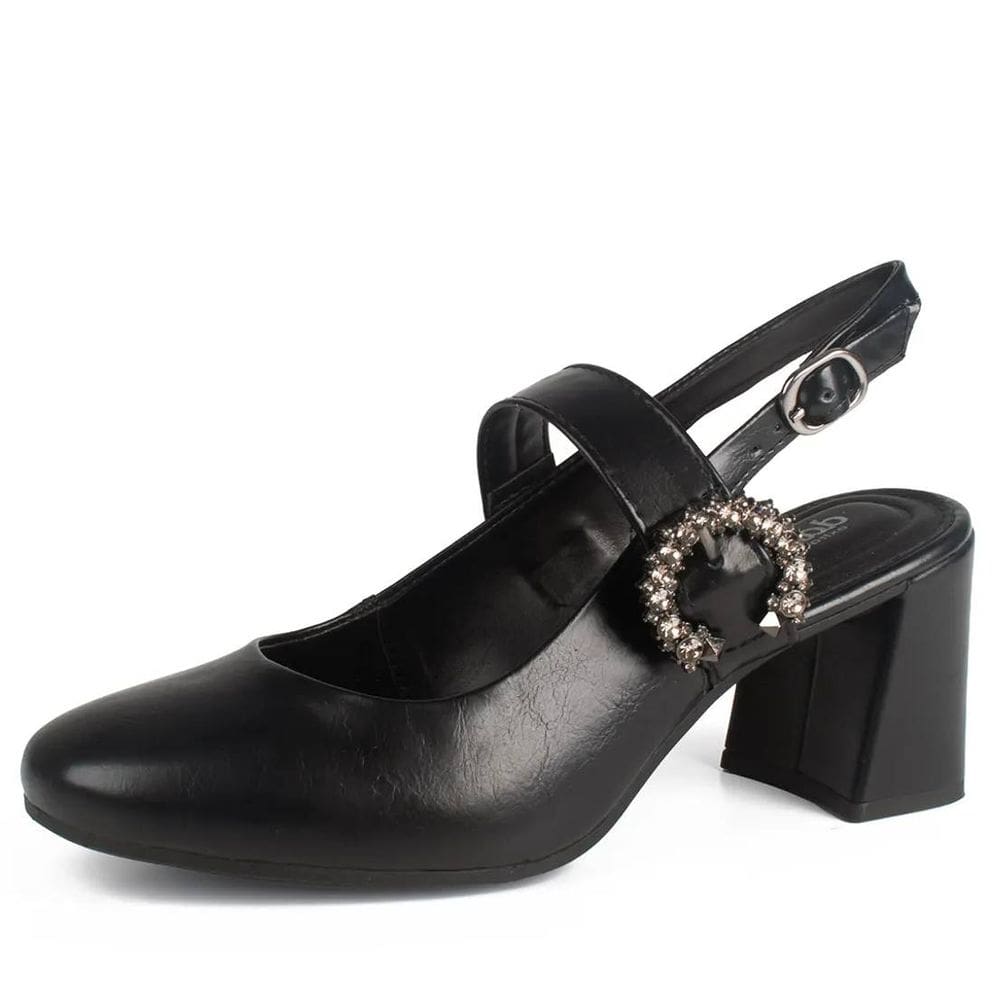 Sapato Feminino SlingBack Salto Médio Strass Elegante Dakota