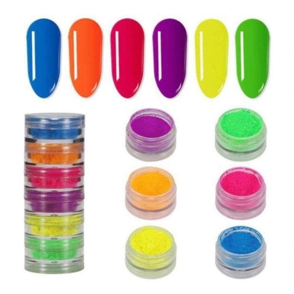 Torre Com 6 Pó Neon Florescente Unhas De Gel Maquiagem