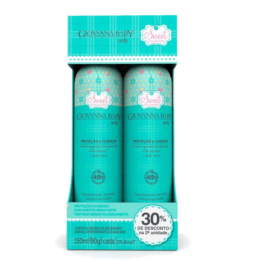 Kit Desodorante Giovanna Baby Candy Aerossol 30% de Desconto na Segunda Unidade 150ml cada