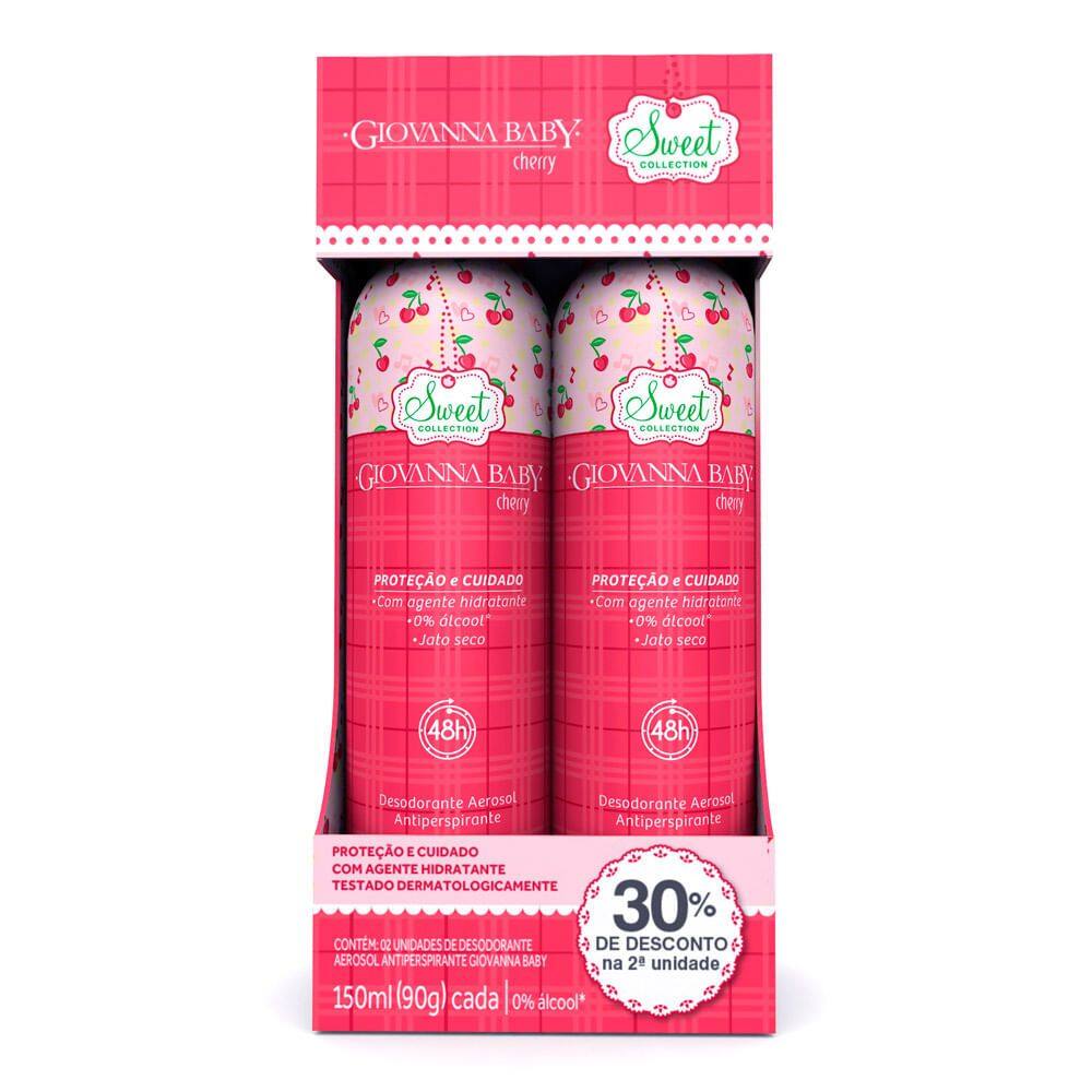 Kit Desodorante Giovanna Baby Cherry Aerosol 30% de Desconto na Segunda Unidade 150ml cada