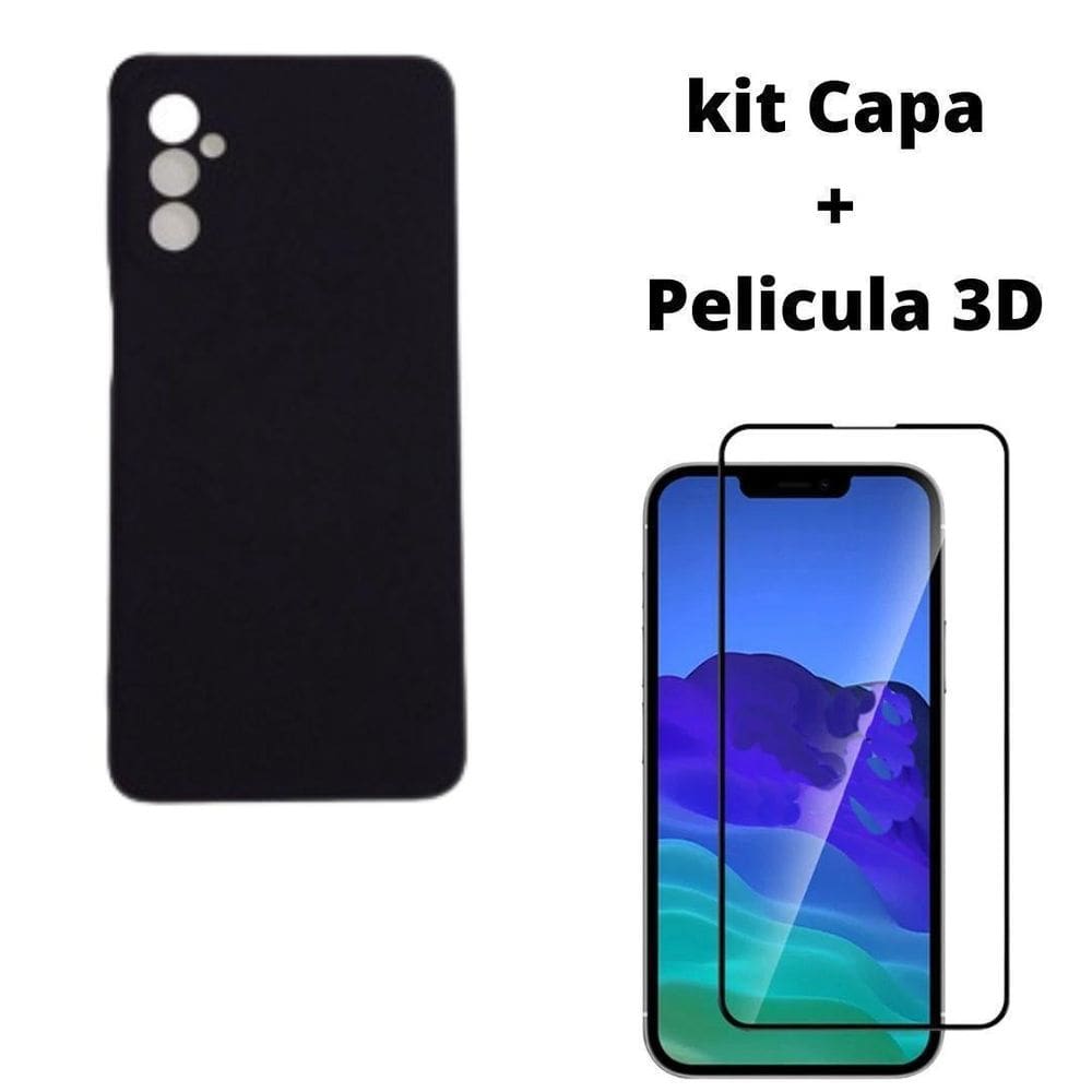 Kit Capa Veludo Preto Compatível Galaxy A04S+Pelicula 3D