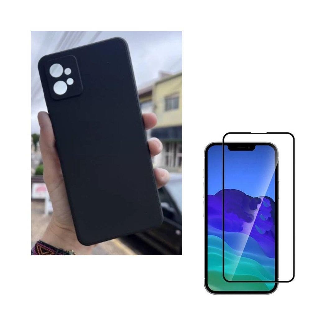 Kit Capa Veludo Preto Compatível Moto G32+ Pelicula 3D