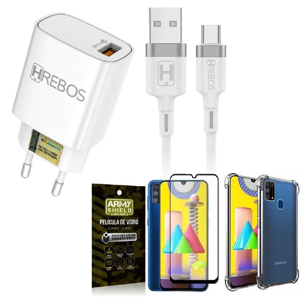 Capa Samsung M31 + Carregador Turbo Hs183 + Pelicula 3D