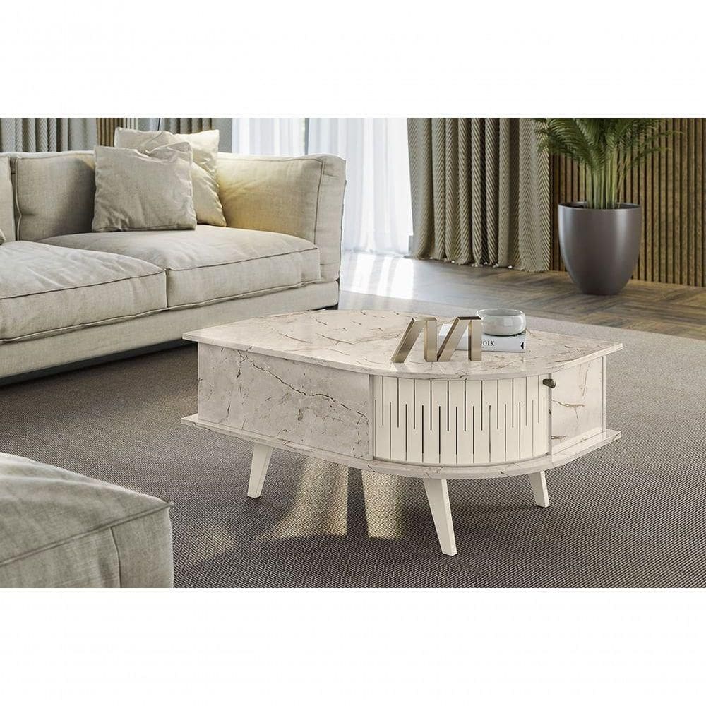 Mesa De Centro Para Sala Indianápolis Madetec - Calacata-off White