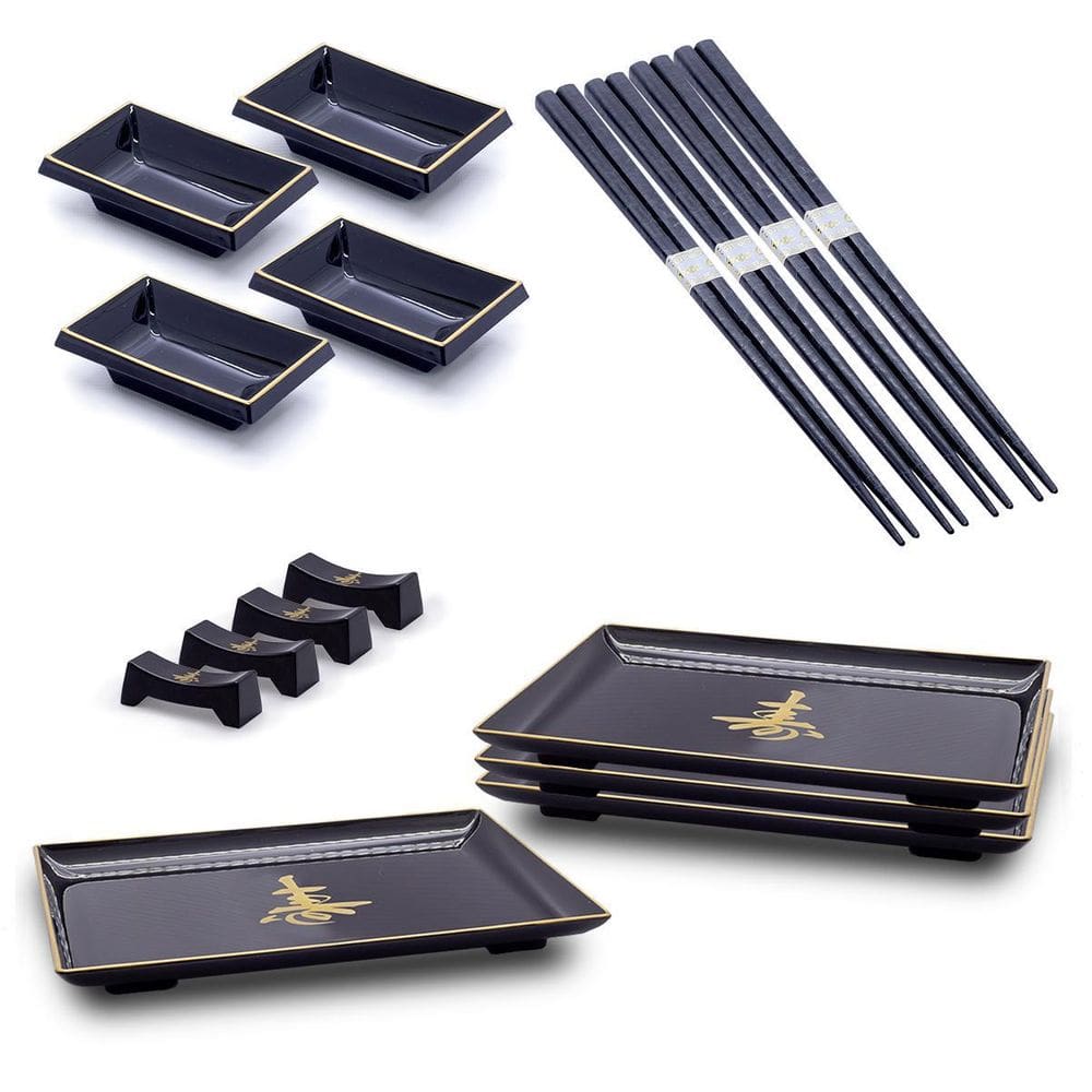 Kit Japonês 4 Pessoas - Molheira, Hashi, Prato