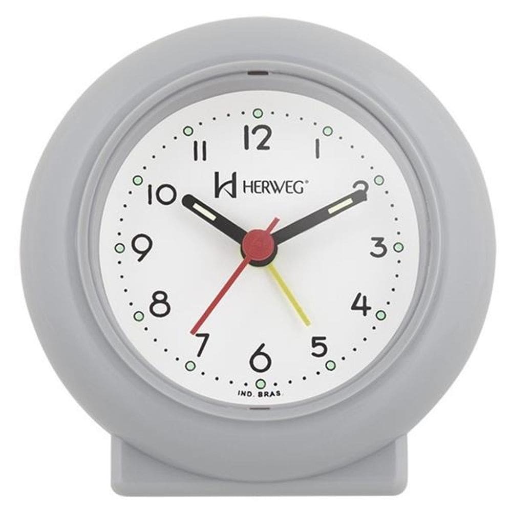 Relogio Despertador Herweg Analógico Redondo Cinza
