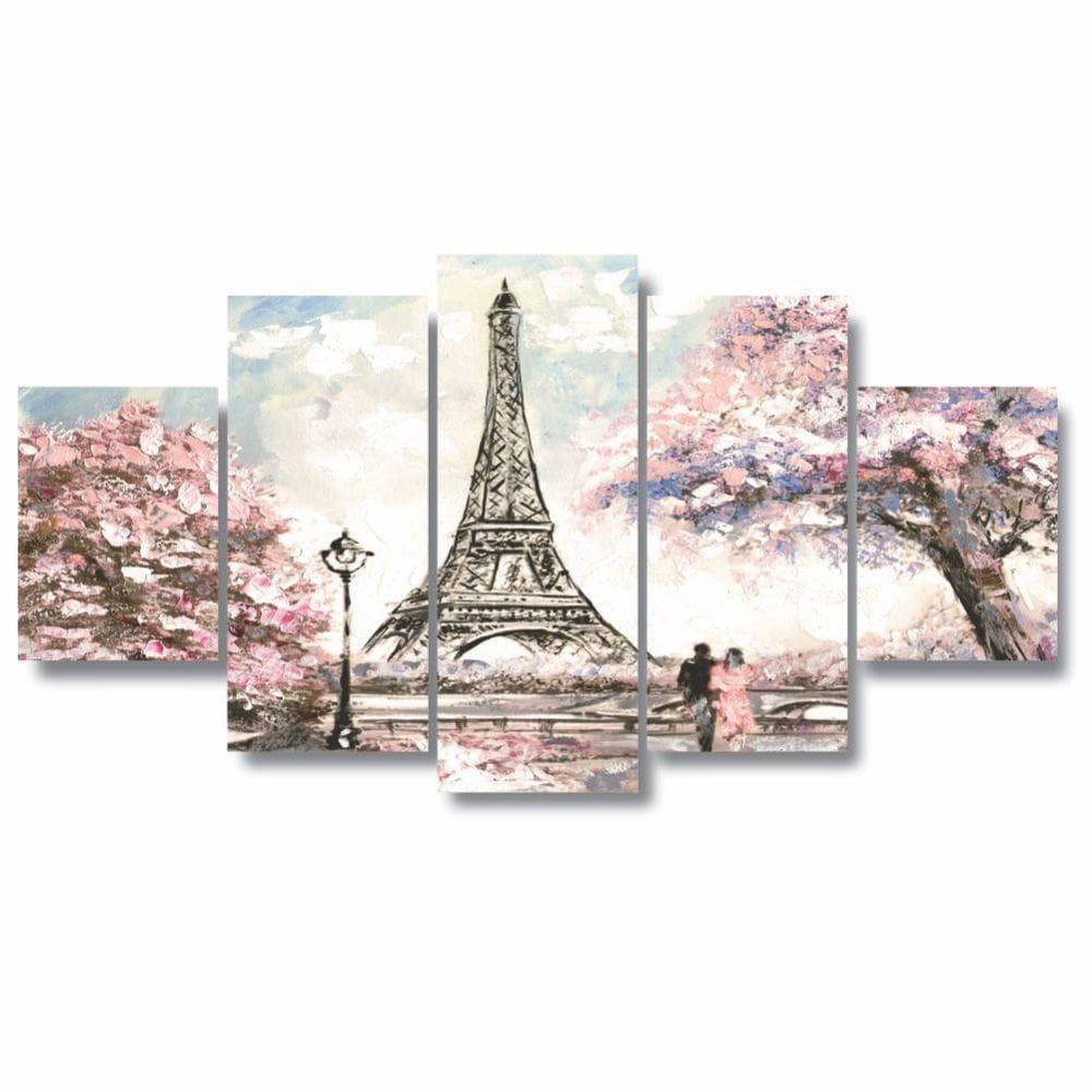 Kit Quadros Decorativos Paris Torre Eiffel Rosa Aquarela