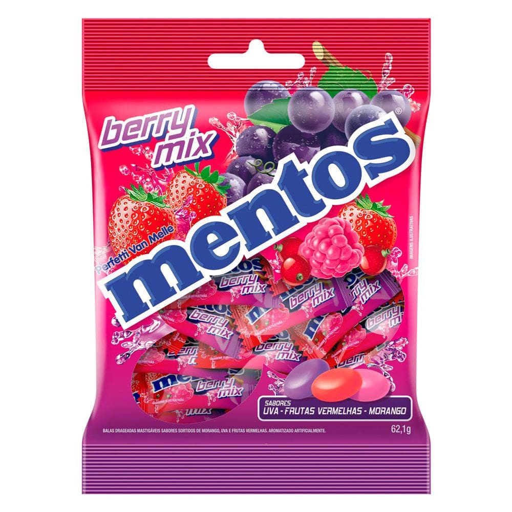 Bala Mentos Berry Mix Morango, Uva e Frutas Vermelhas 62,1g