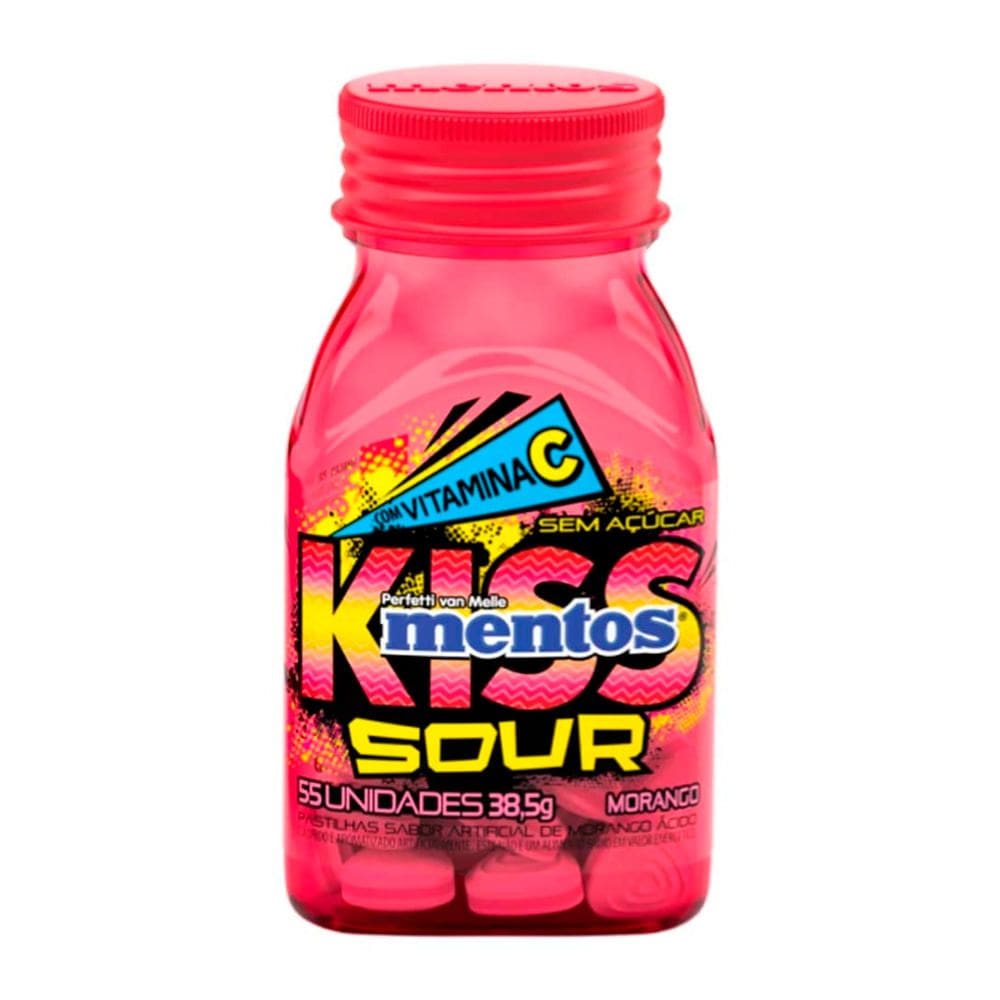 Bala Mentos Sour com Vitamina C Sabor Morango Ácido Sem Açúcar 38,5g