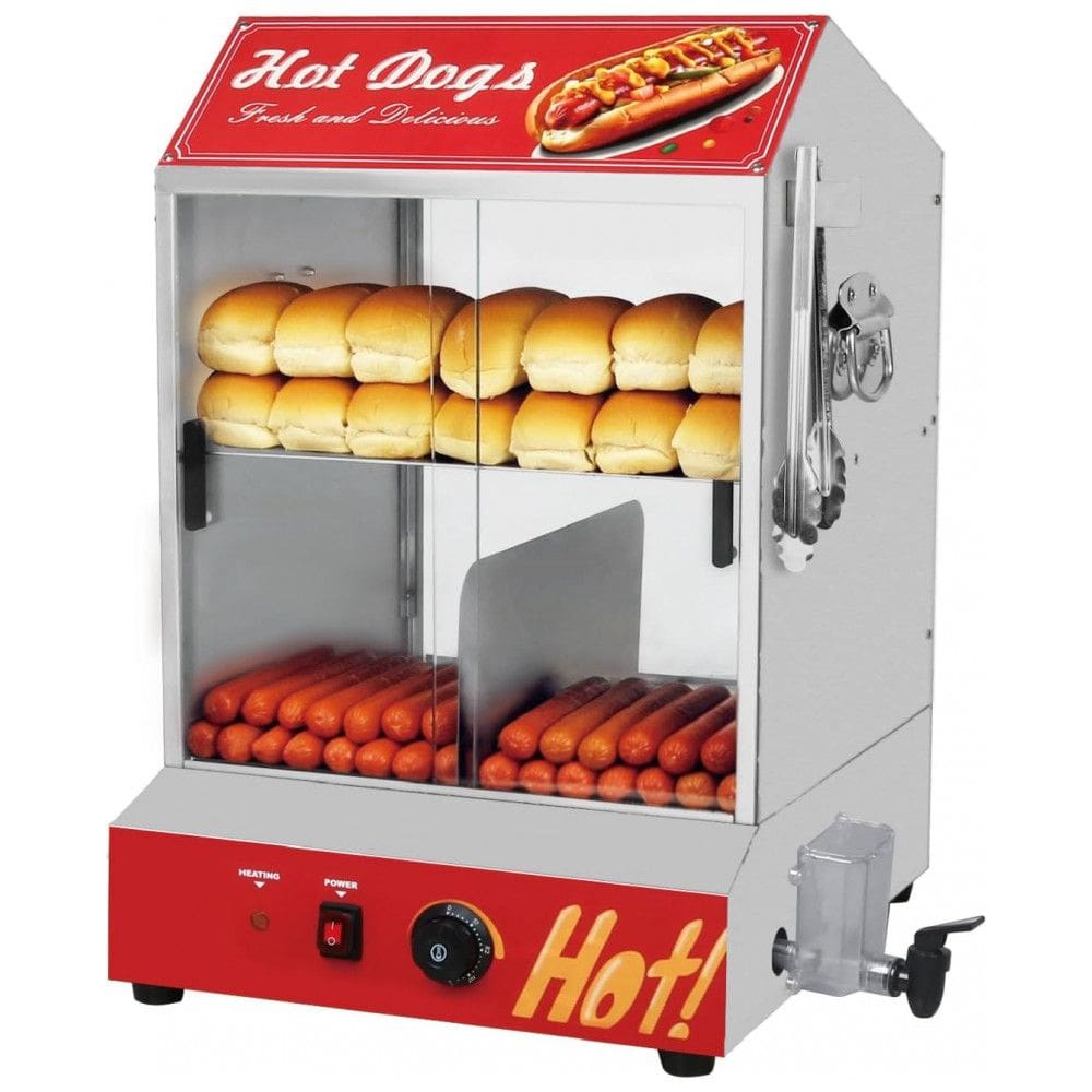Máquina de Cachorro-Quente a Vapor, 30L, 2 Andares, Steamer Elétrico com Aquecedor de Pães, Controle de Temperatura Ajustável, Nessxa