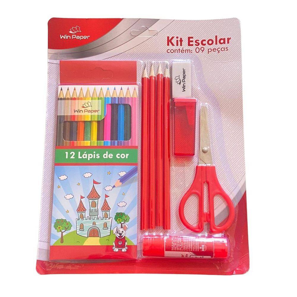Kit Material Escolar Com Lápis De Cor+ Tesoura E Acessórios