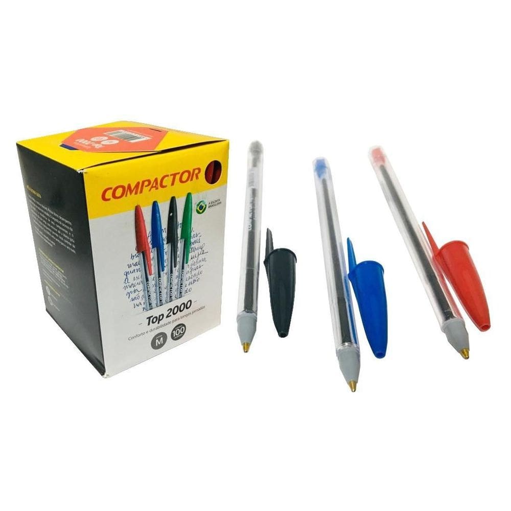 50 Canetas Esferográficas Compactor Cristal – Secagem Rápida