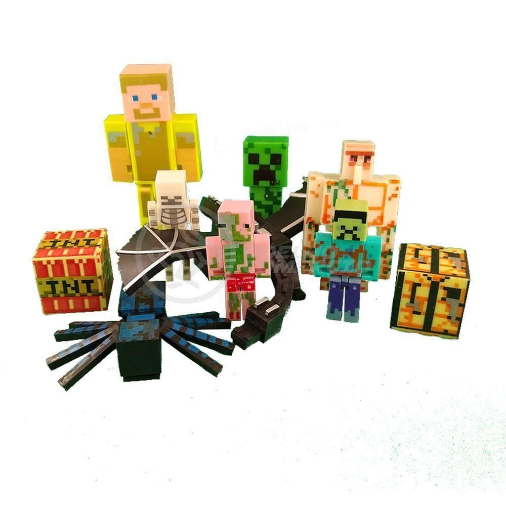 Kit Minecraft Dragão 3 Bonecos 1 Creeper 1 Aranha Azul
