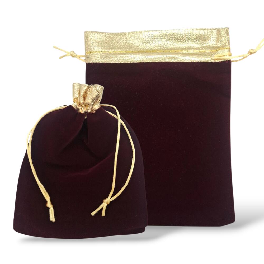 Kit 10 Saquinhos de Veludo Vinho Vintage Cordão Dourado