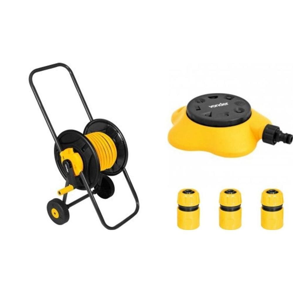 Suporte Enrolador Rodas + Mangueira 30M + Aspersor Vonder