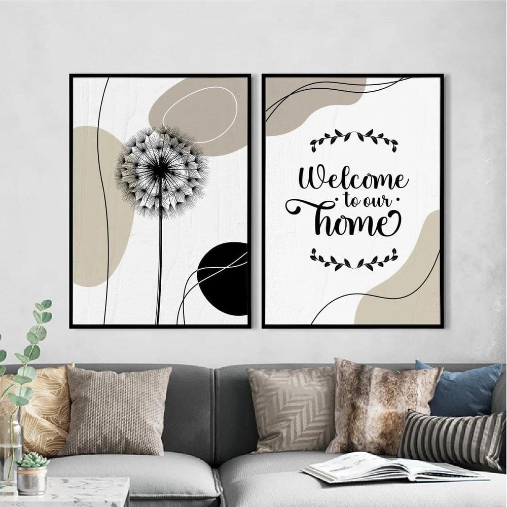 Kit 2 Quadros Welcome To Our Home 45X34Cm Preta