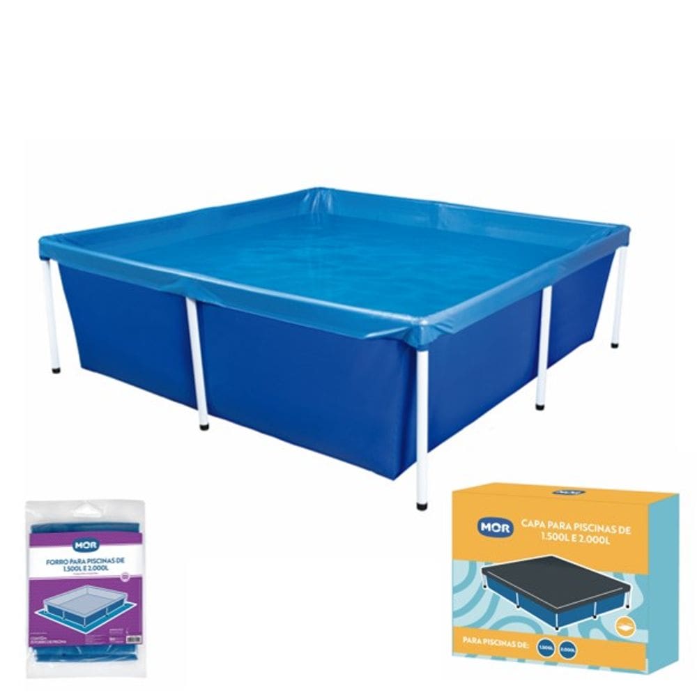 Kit Piscina Infantil 2000 Litros Quadrada + Capa + Forro - Mor