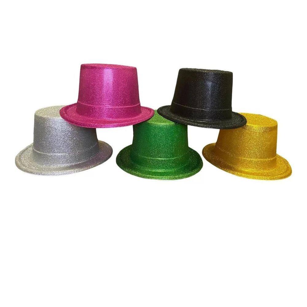 Kit 5 Cartola Chapéu Plástico Abs Com Glitter Fantasia Festa