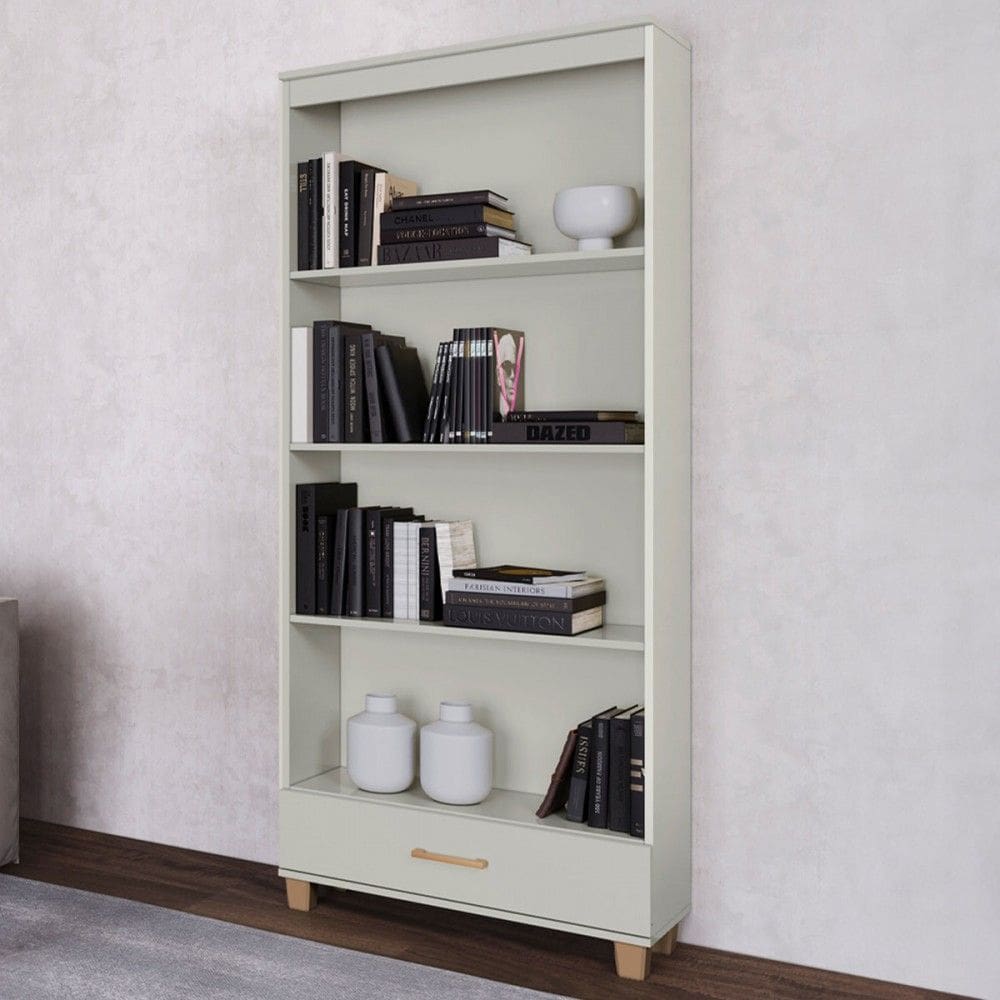 Estante para Livros 1 Gaveta 3 Prateleiras 100% Mdf Off White/Gold C57 - Pradel