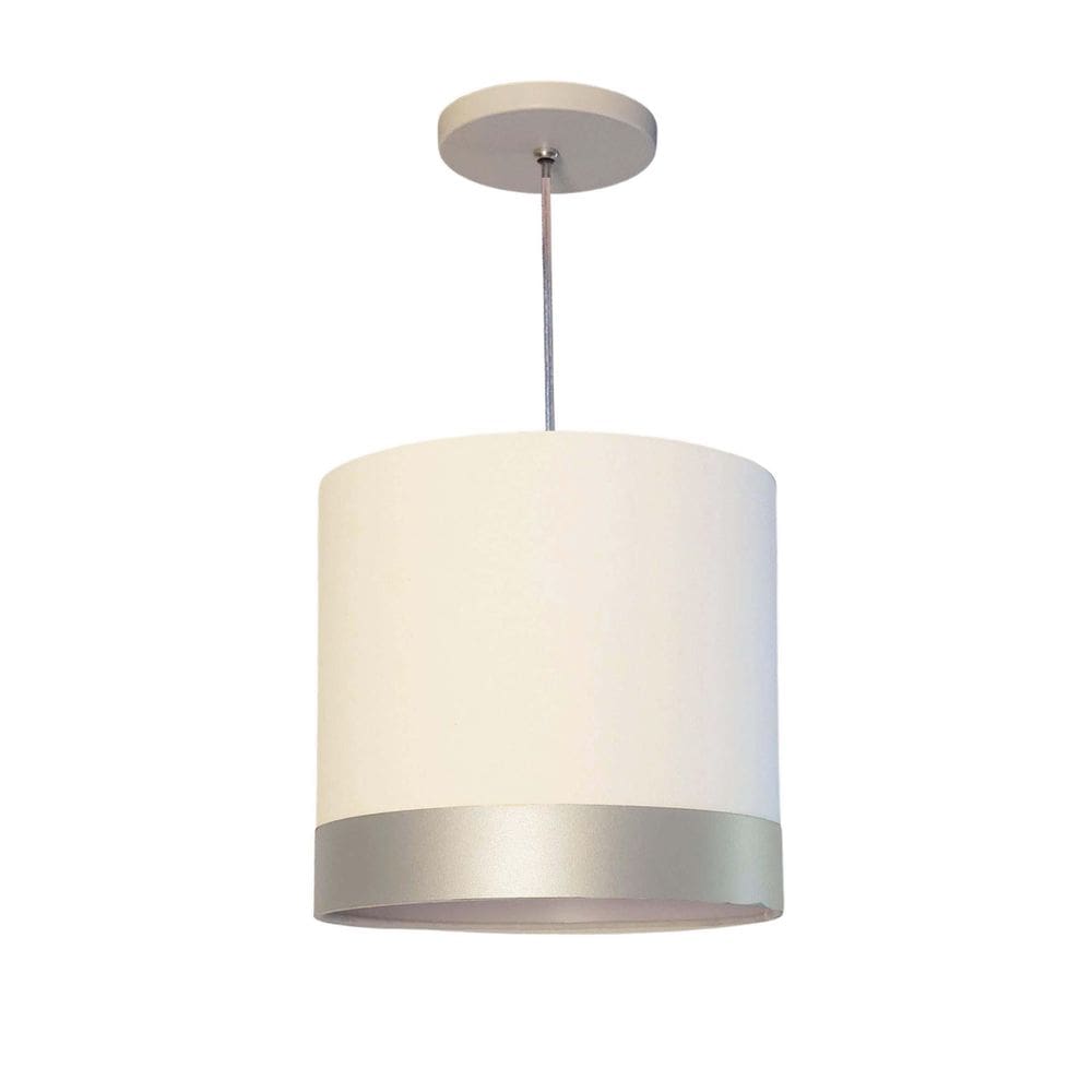 Lustre Pendente Cúpula Branco Com Detalhe Prata 25X25