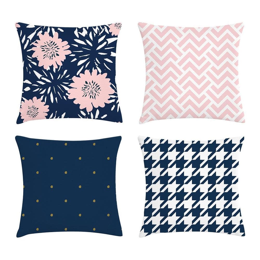 Kit 4 Capas De Almofadas Azul Marinho E Rosa 45X45