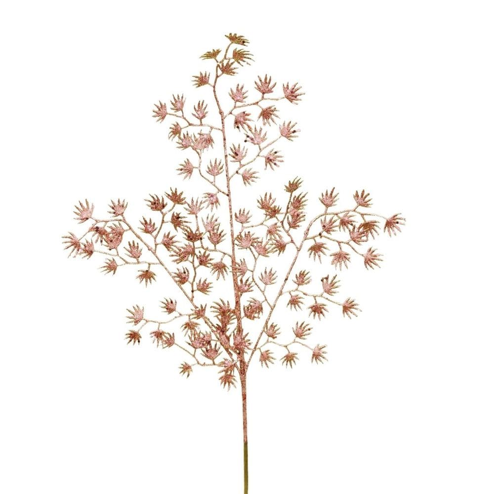 Galho Multi Folhagem Natal Glitter Rosê Gold 80cm - Magizi